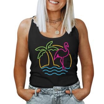 80S Vintage Miami Retro Neon Pink Flamingo Women Tank Top | Mazezy