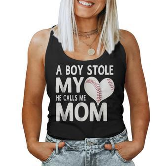 A Boy Stole My Heart He Calls Me Mom Baseball Gift Women Tank Top Basic Casual Daily Weekend Graphic - Seseable
