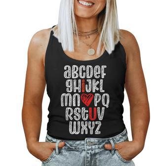 Abc Chalk Alphabet I Love You English Teacher Valentines Day V3 Women Tank Top Basic Casual Daily Weekend Graphic - Seseable