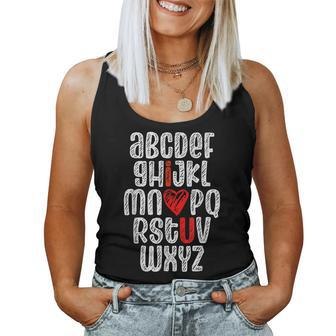 Abc Chalk Alphabet I Love You English Teacher Valentines Day Women Tank Top Basic Casual Daily Weekend Graphic - Seseable