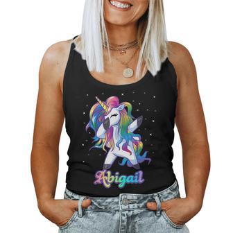 Abigail Name Personalized Custom Rainbow Unicorn Dabbing Women Tank Top | Mazezy