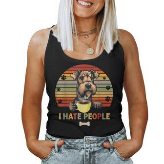 Airedale Terrier Dog Fathers Day I Hate People With Coffee Women Tank Top Basic Casual Daily Weekend Graphic - Thegiftio UK