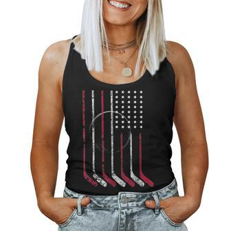 American Flag Vintage Hockey Flag Dad Mom Gift Women Tank Top Basic Casual Daily Weekend Graphic - Seseable