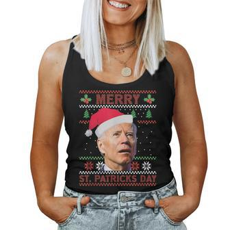 Anti Biden Merry St Patricks Day Ugly Christmas Sweater Women Tank Top Basic Casual Daily Weekend Graphic - Seseable