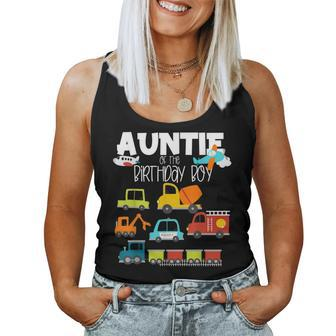 Auntie Of The Birthday Boy Family Matching Train Fire Truck Women Tank Top Basic Casual Daily Weekend Graphic - Seseable