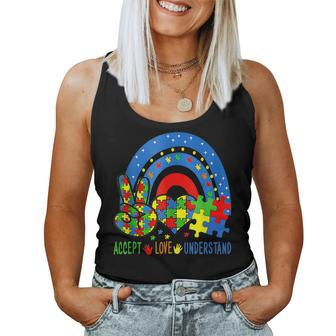 Autism Accept Love Understand Puzzle Pieces Tie Dye Rainbow Women Tank Top Basic Casual Daily Weekend Graphic - Seseable
