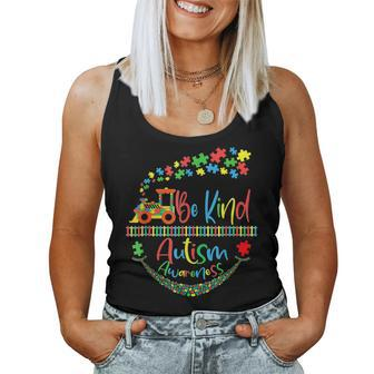 Autism Awareness Be Kind Train Puzzle Piece For Kids Adults Women Tank Top Basic Casual Daily Weekend Graphic - Seseable