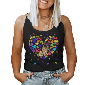 Autism Awareness German Shepherd Cute Heart Dog Dad Mom Gift Women Tank Top Basic Casual Daily Weekend Graphic - Seseable