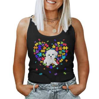 Autism Awareness Maltese Cute Heart Dog Dad Mom Gift Women Tank Top Basic Casual Daily Weekend Graphic - Seseable