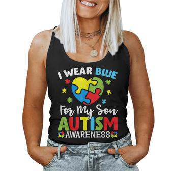 Autism Awareness Month Dad Mom Heart I Wear Blue For My Son Women Tank Top | Mazezy DE