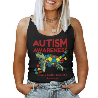 Autism Awareness Turtle Puzzle Mom Kids Teacher Gift Love Women Tank Top Basic Casual Daily Weekend Graphic - Seseable