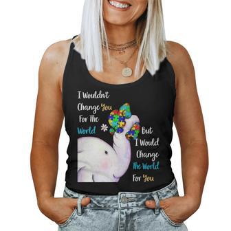 Autism Mom Change The World For You Elephant Puzzle Pieces Women Tank Top Basic Casual Daily Weekend Graphic - Seseable