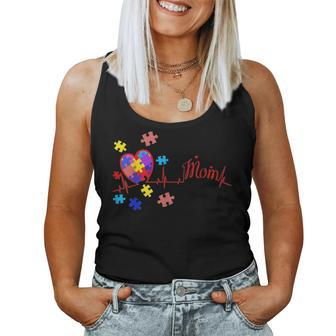 Autism Mom Puzzle Piece Heartbeat Autism Awareness Gifts Women Tank Top Basic Casual Daily Weekend Graphic - Seseable