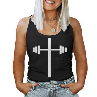 Barbell Dumbbell Cross Christian Jesus Gym Workout Lifting Women Tank Top | Mazezy
