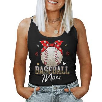 Womens Baseball Mom Leopard Messy Bun Game Day Women Tank Top | Mazezy CA