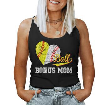 Baseball Softball Ball Heart Bonus Mom Women Tank Top | Mazezy