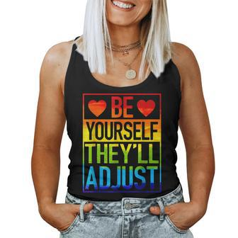 Be Yourself Theyll Adjust Lgbt Rainbow Flag Gay Pride Ally Women Tank Top Basic Casual Daily Weekend Graphic - Seseable