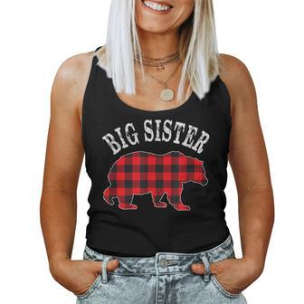 Big Sister Bear Red Black Buffalo Plaid Mama Check Pattern Women Tank Top | Mazezy