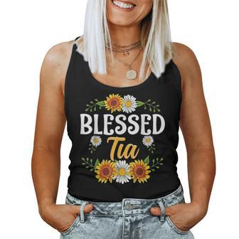 Blessed Tia Mothers Day Cute Gift Floral Women Tank Top Basic Casual Daily Weekend Graphic - Seseable