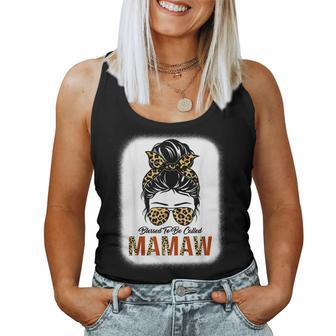 Blessed To Be Called Mamaw Leopard Messy Bun Mothers Day Women Tank Top Basic Casual Daily Weekend Graphic - Thegiftio UK