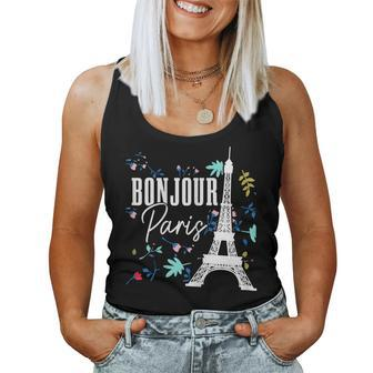 Womens Bonjour Paris Eiffel Tower France French Souvenir Women Tank Top | Mazezy