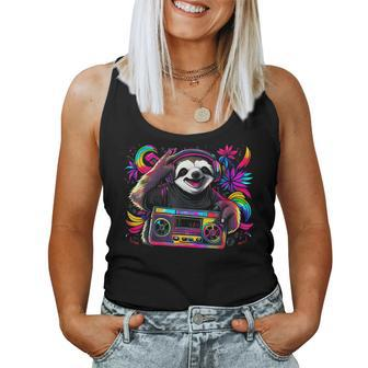 Boombox Radio Old School Hip Hop Rap Cassette Sloth Lazy Women Tank Top | Mazezy