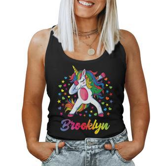 Brooklyn Dabbing Unicorn Rainbow Personalized Name Custom Women Tank Top | Mazezy