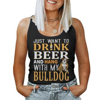 Bulldog Dad Dog Dad & Beer Lover Fathers Day Gift Women Tank Top Basic Casual Daily Weekend Graphic - Seseable