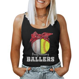 Busy Raising Ballers Softball Baseball Baseball Mom Women Tank Top | Mazezy