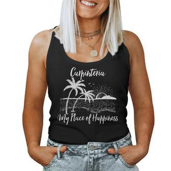 Womens California Beach My Place Of Happiness - Carpinteria Women Tank Top | Mazezy
