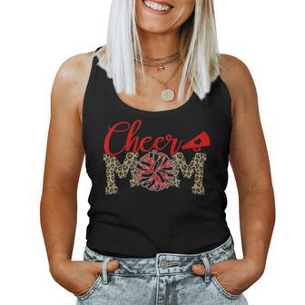 Cheer Mom Biggest Fan Leopard Print Black And Red Pom Pom Women Tank Top | Mazezy