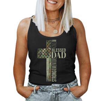 Christian Blessed Dad Cross Camo Flag Fathers Day Faith Men Women Tank Top Basic Casual Daily Weekend Graphic - Thegiftio UK