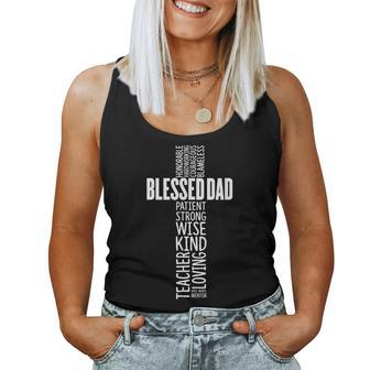 Christian Blessed Dad Cross Fathers Day Women Tank Top | Mazezy