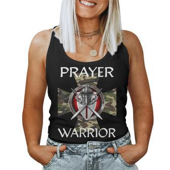 Christian Prayer Warrior Green Camo Cross Religious Messages Women Tank Top | Mazezy