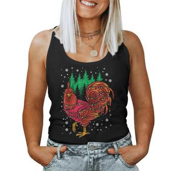 Christmas Rooster Xmas Chicken Lights Snowflakes Women Tank Top | Mazezy