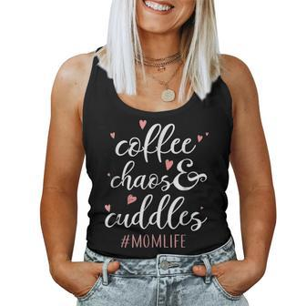 Coffee Chaos And Cuddles Mom Life Mother With Kids Women Tank Top Basic Casual Daily Weekend Graphic - Seseable