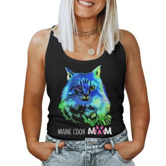 Colorful Maine Coon Cat Mom Funny Kitten Lover Mothers Day Women Tank Top Basic Casual Daily Weekend Graphic - Seseable