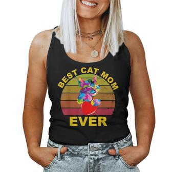 Colorful Retro Vintage Best Cat Mom Ever Mothers Day Women Tank Top Basic Casual Daily Weekend Graphic - Seseable