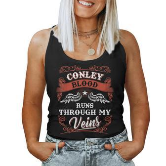 Conley Blood Runs Through My Veins Family Christmas Women Tank Top Basic Casual Daily Weekend Graphic - Seseable