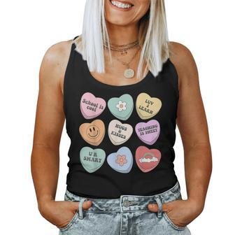 Conversation Hearts Groovy Valentines Day Cute Teacher V2 Women Tank Top Basic Casual Daily Weekend Graphic - Seseable