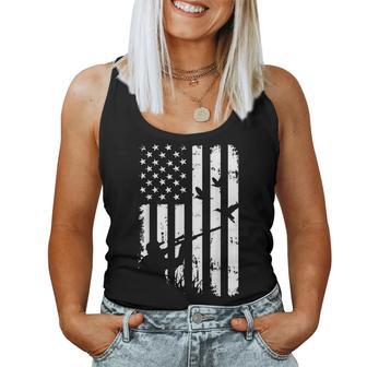 Cool Distressed Vintage Usa Flag Waterfowl Rails Hunting Women Tank Top Basic Casual Daily Weekend Graphic | Seseable UK