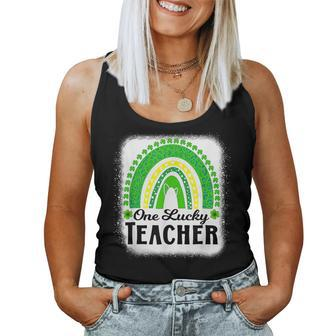 Cool One Lucky Teacher Rainbow St Patricks Day Women Tank Top Basic Casual Daily Weekend Graphic - Seseable