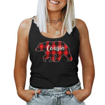 Cousin Bear - Kids Red Plaid Christmas Pajama Family Gift Women Tank Top Basic Casual Daily Weekend Graphic - Seseable