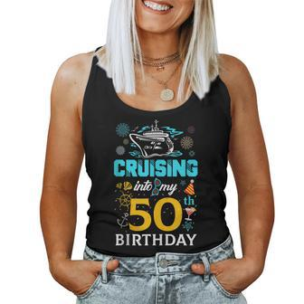 Cruising Into My 50 Year Old Birthday Squad 50Th Cruise Bday Women Tank Top Basic Casual Daily Weekend Graphic - Seseable
