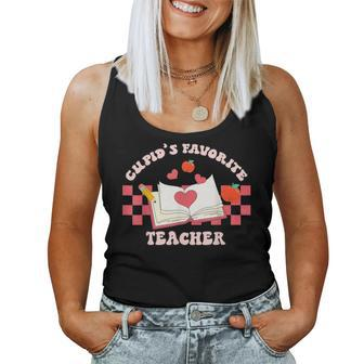 Cupids Favorite Teacher Happy Valentines Day Retro Groovy Women Tank Top Basic Casual Daily Weekend Graphic - Seseable