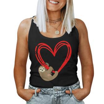 Cute Lazy Sloth Holding Heart Love Slothie Valentines Day Women Tank Top Basic Casual Daily Weekend Graphic - Seseable