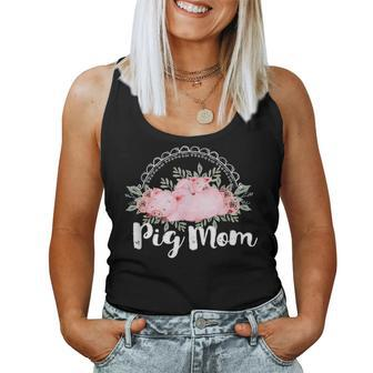 Cute Pig Mom Pretty Watercolor Pigs And Flowers Farm Women Tank Top Basic Casual Daily Weekend Graphic - Seseable