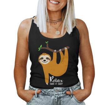 Cute Sloth With Funny Quote Relax Take It Easy Women Tank Top Basic Casual Daily Weekend Graphic - Seseable