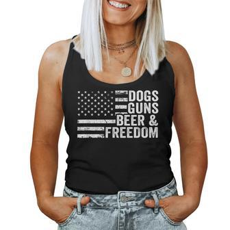 Dogs Guns & Beer Freedom - Pro Gun - Dog Lover - Usa Flag Women Tank Top Basic Casual Daily Weekend Graphic - Seseable