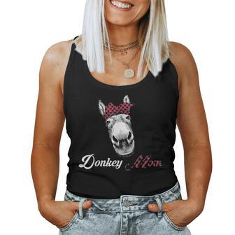 Donkey Mom Lovers Farm Animal Gifts Buffalo Plaid Red Gift Women Tank Top Basic Casual Daily Weekend Graphic - Seseable